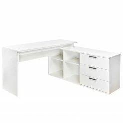 Fredriks Eckschreibtisch Lenora - Weiß / Silber