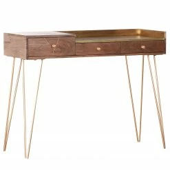 Schreibtisch Lennard I - Mango massiv / Eisen - Mango / Messing