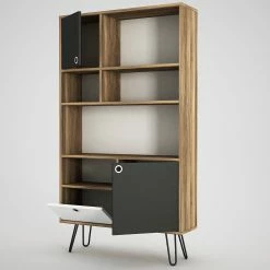 Loftscape Regal Kerrang - Walnuss Dekor / Anthrazit / Weiß -Möbel Verkäufe 2024 1000333719 220302 030 DETAILS P000000001000333719