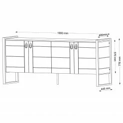 Red Living Sideboard Lando - Metall - Walnuss Dekor / Schwarz -Möbel Verkäufe 2024 1000333722 220302 500 SKETCH DETAILS P000000001000333722 sketch