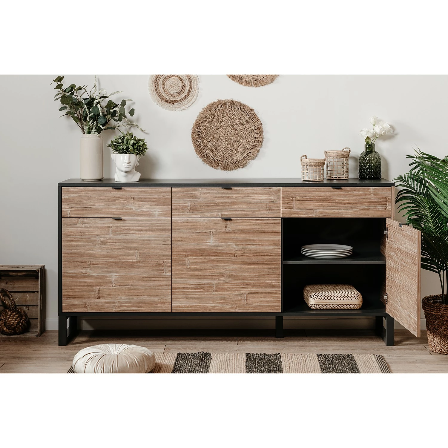 Loftscape Sideboard Mid West I - Bambus Dekor / Anthrazit 6 Loftscape Sideboard Mid West I - Bambus Dekor / Anthrazit – Bild 4