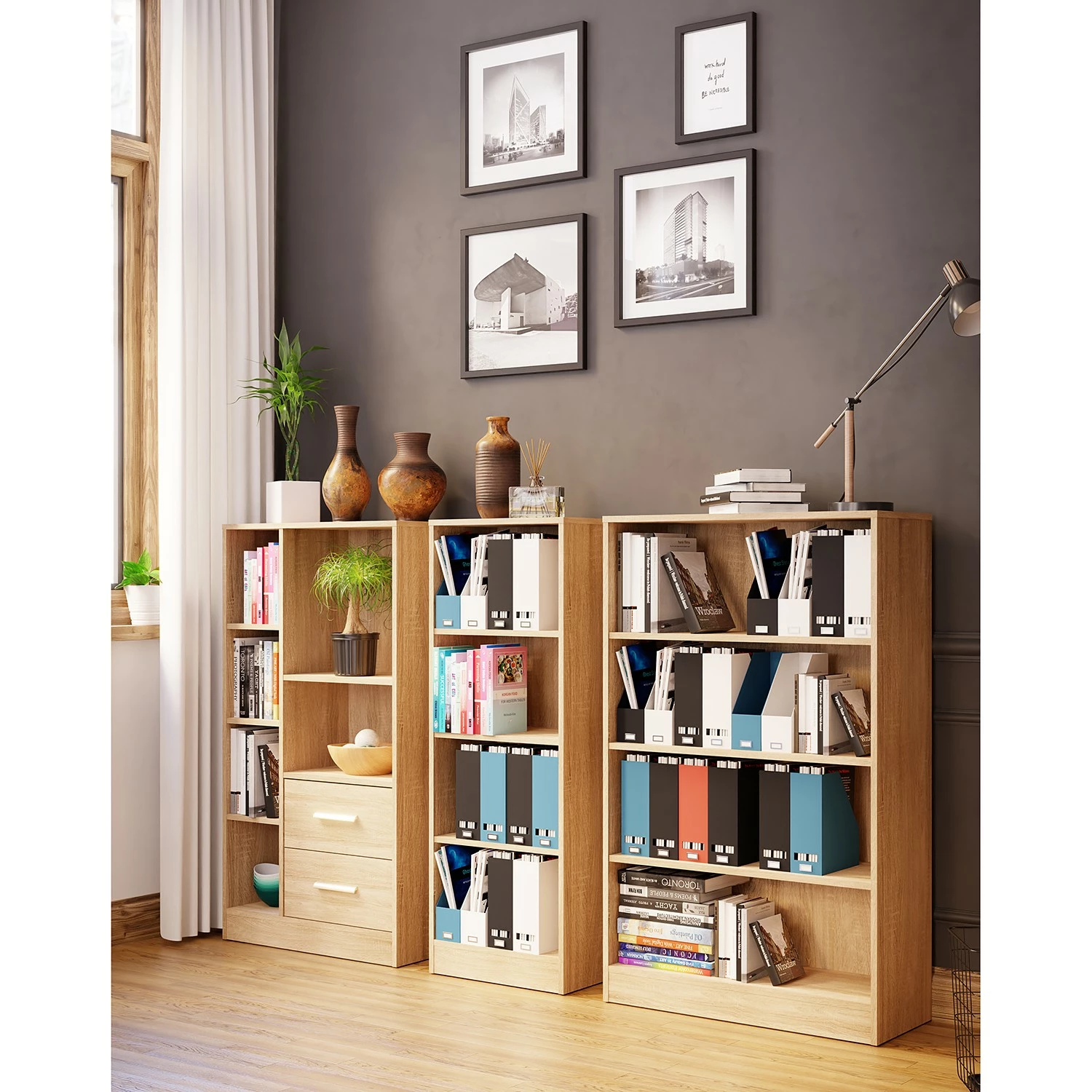 Fredriks Regalwand Wardell (3-teilig) - Eiche Sonoma Dekor 4 Fredriks Regalwand Wardell (3-teilig) - Eiche Sonoma Dekor – Bild 2