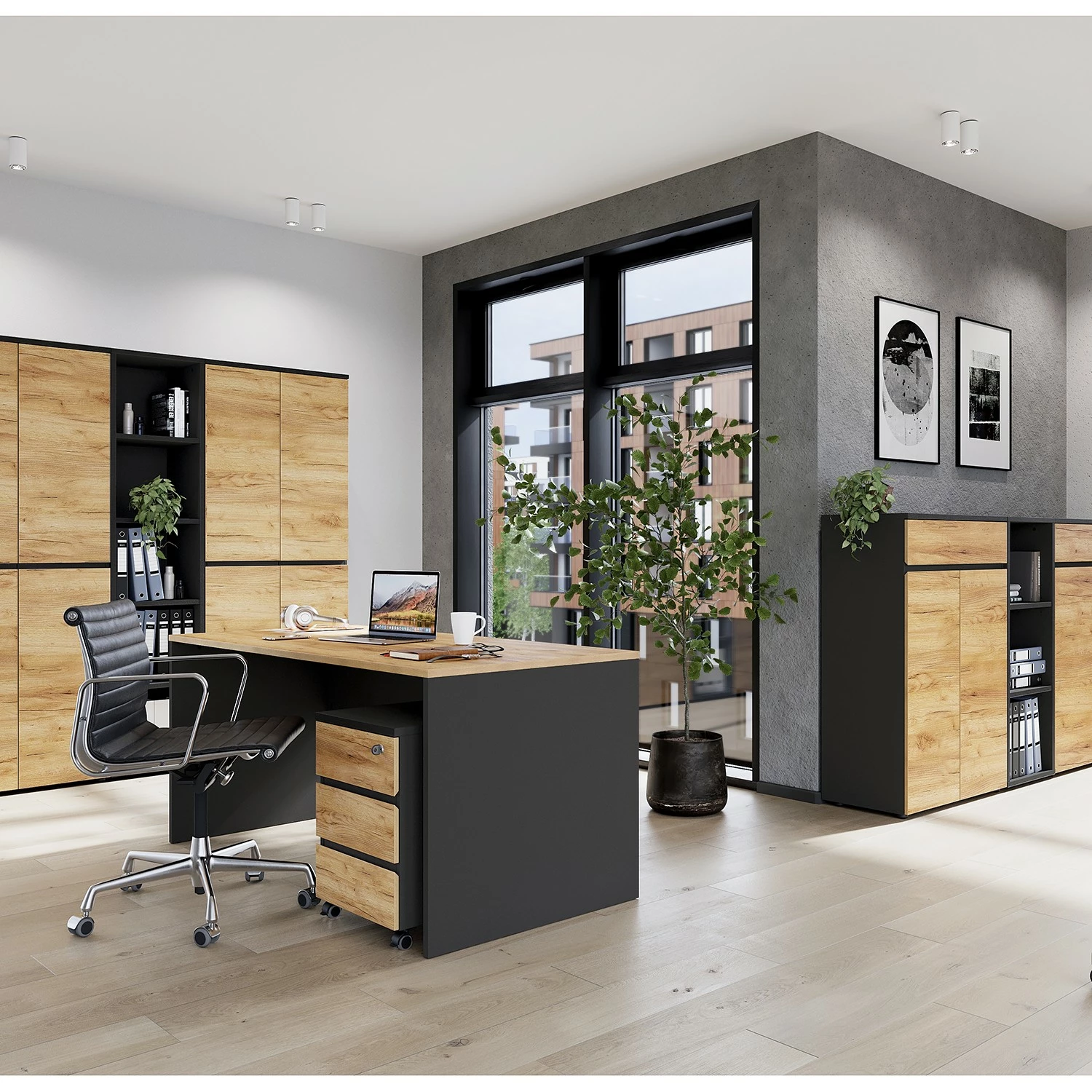 Germania Büroset GW-Lissabon VII (6-teilig) - Eiche Navarra Dekor / Graphit 3 Germania Büroset GW-Lissabon VII (6-teilig) - Eiche Navarra Dekor / Graphit – Bild 2