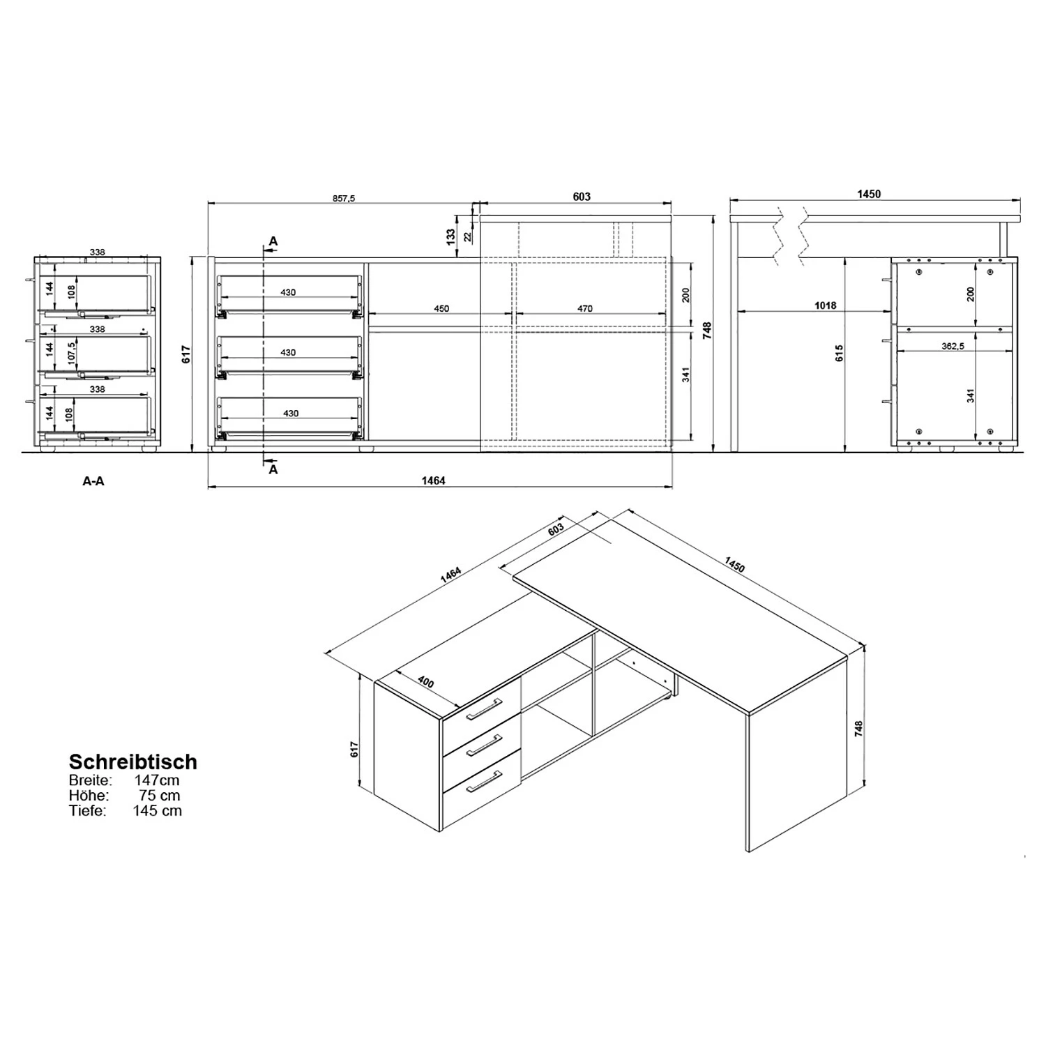 Germania Büroset GW-Pasadena II - Graphit / Weiß 19 Germania Büroset GW-Pasadena II - Graphit / Weiß – Bild 17