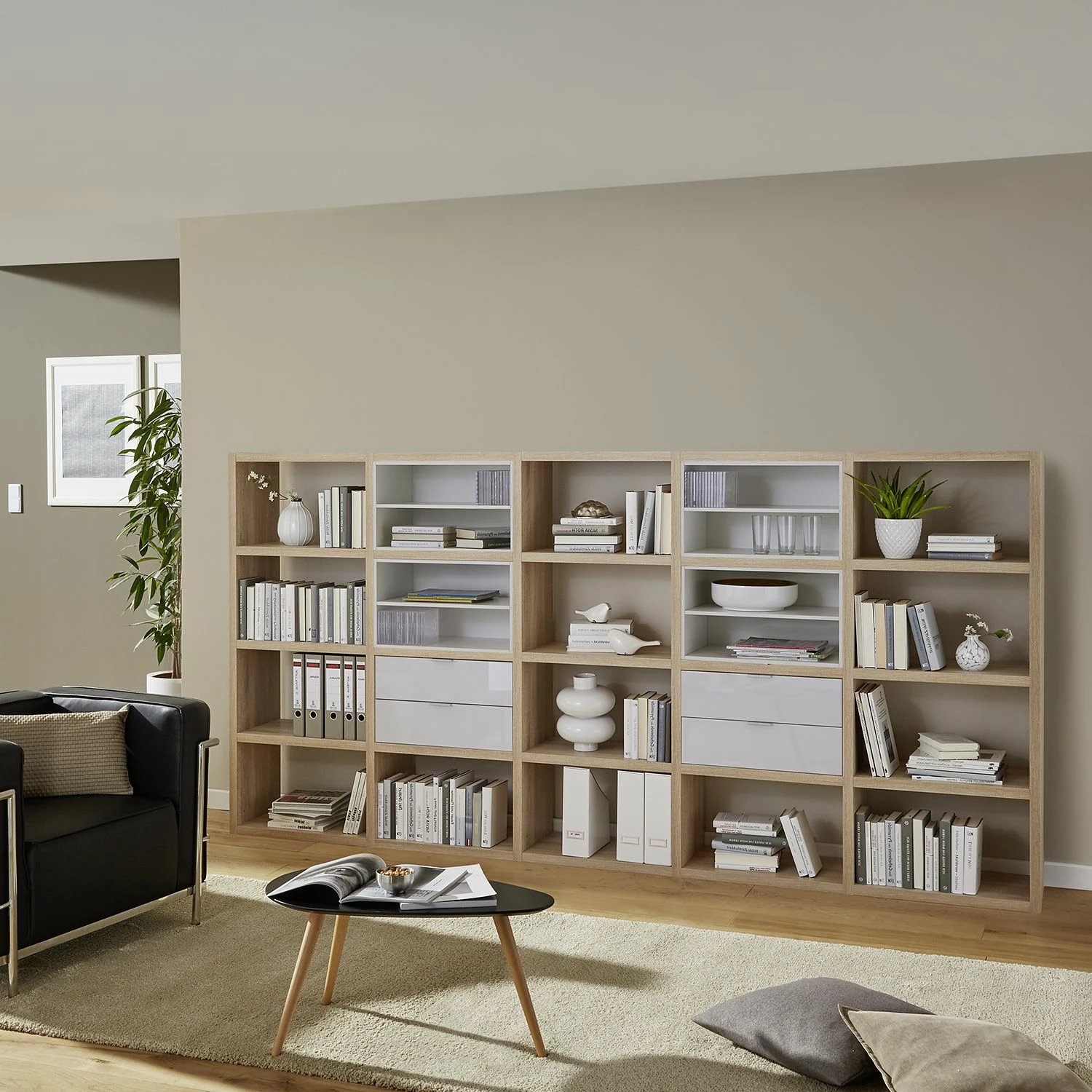 Fredriks Regal Concept IV - Eiche Dekor / Hochglanz Weiß 4 Fredriks Regal Concept IV - Eiche Dekor / Hochglanz Weiß – Bild 2