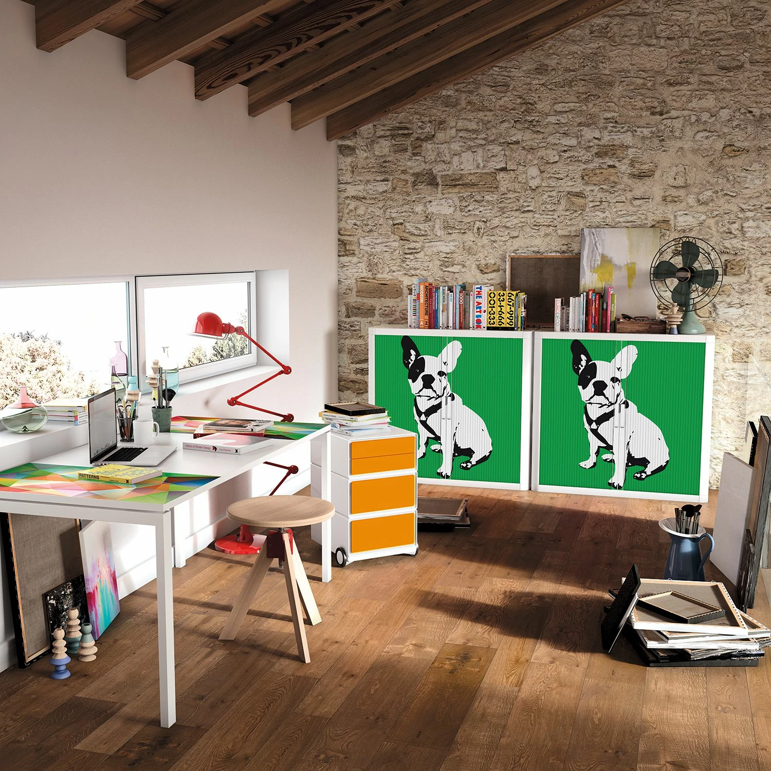 EasyOffice by Paperflow Rollladenschrank easyOffice Pop Art Dog - Weiß / Grün 4 EasyOffice by Paperflow Rollladenschrank easyOffice Pop Art Dog - Weiß / Grün – Bild 2