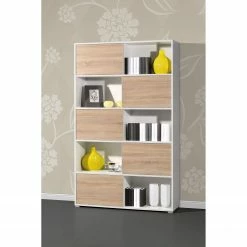 Schiebetürenregal Mingle I - Weiß / Eiche Sonoma Dekor -Möbel Verkäufe 2024 schiebetuerenregal mingle i weiss eiche sonoma dekor 5029124